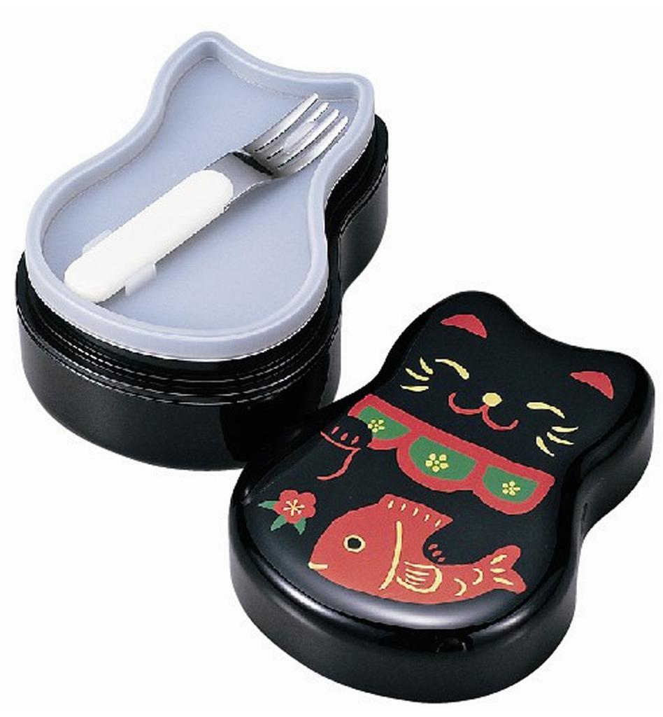 Tatsumiya Maruko Lunch Bento Black Design Box, Two-Tiered Box, Maneki-neko