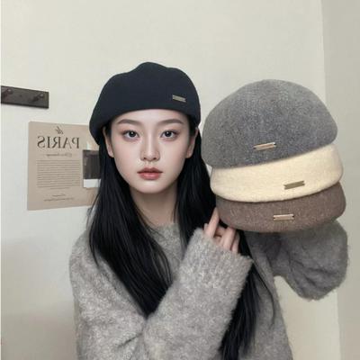 Elegant Temperament  Versatile Beret Hat for Women In Autumn and Winter New Large Head Circumference  Retro Wool Warm Painter's Hat  Small Face