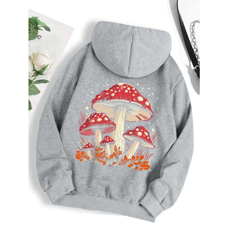 

Женские толстовки и свитшоты с графикой красного гриба, повседневные модные худи XXL светло-серый