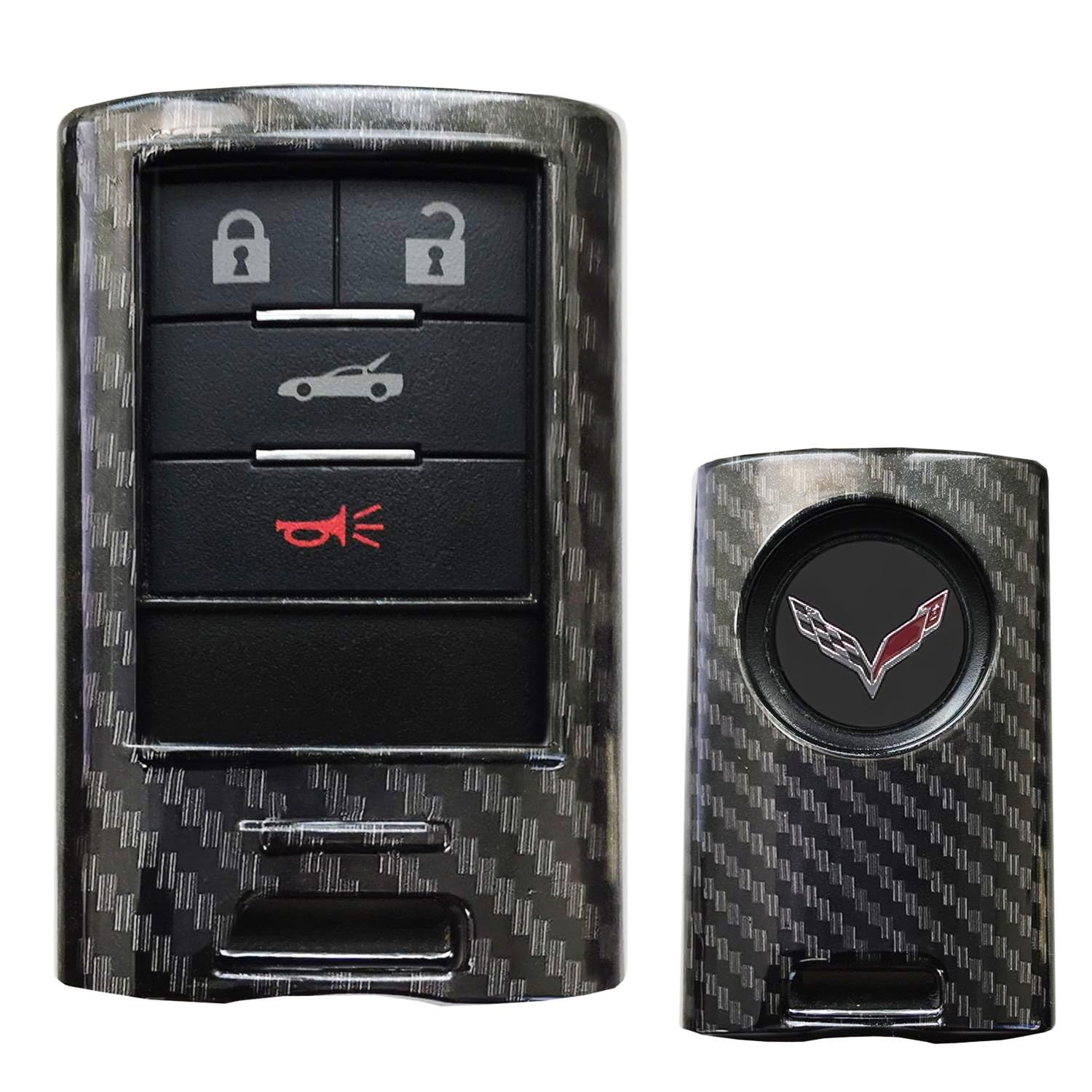 

iJDMTOY Gloss Black Carbon Fiber Finish Snug Fit Key Fob Shell Cover with Key Chain for Cadillac Chevrolet C7 and More ATS, CTS, DTS, XTS, SRX, STS, чёрный