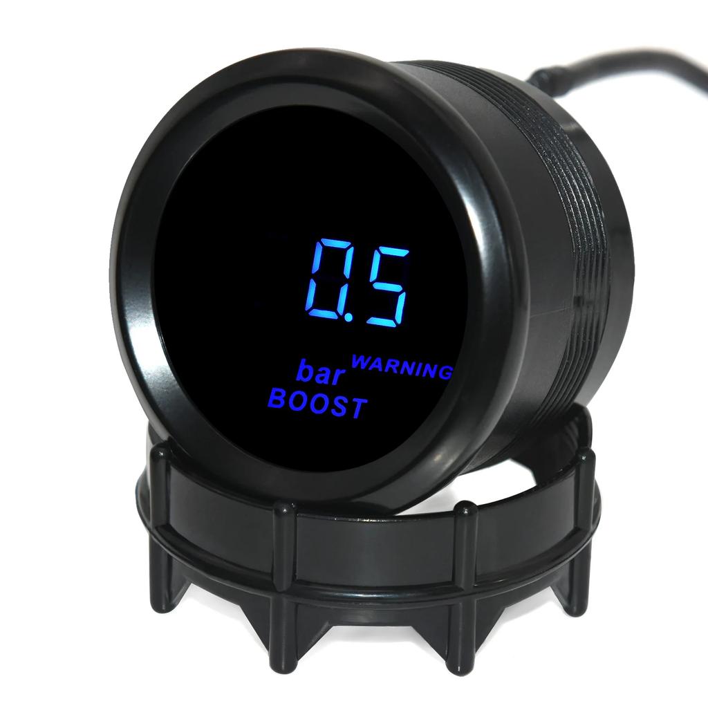52mm Blue Backlight Digital Gauge Boost PSI BAR Oil Pressure Oil Water Temp Voltmeter Tachometer RPM Meter with Warning Light