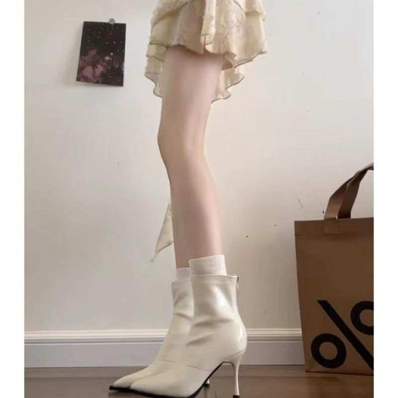 Retro Pointed Toe High Heel Short Boots Autumn Winter New Brown Slim Fit Thin Heel Versatile Boots PU Leather Insole Rubber Surf