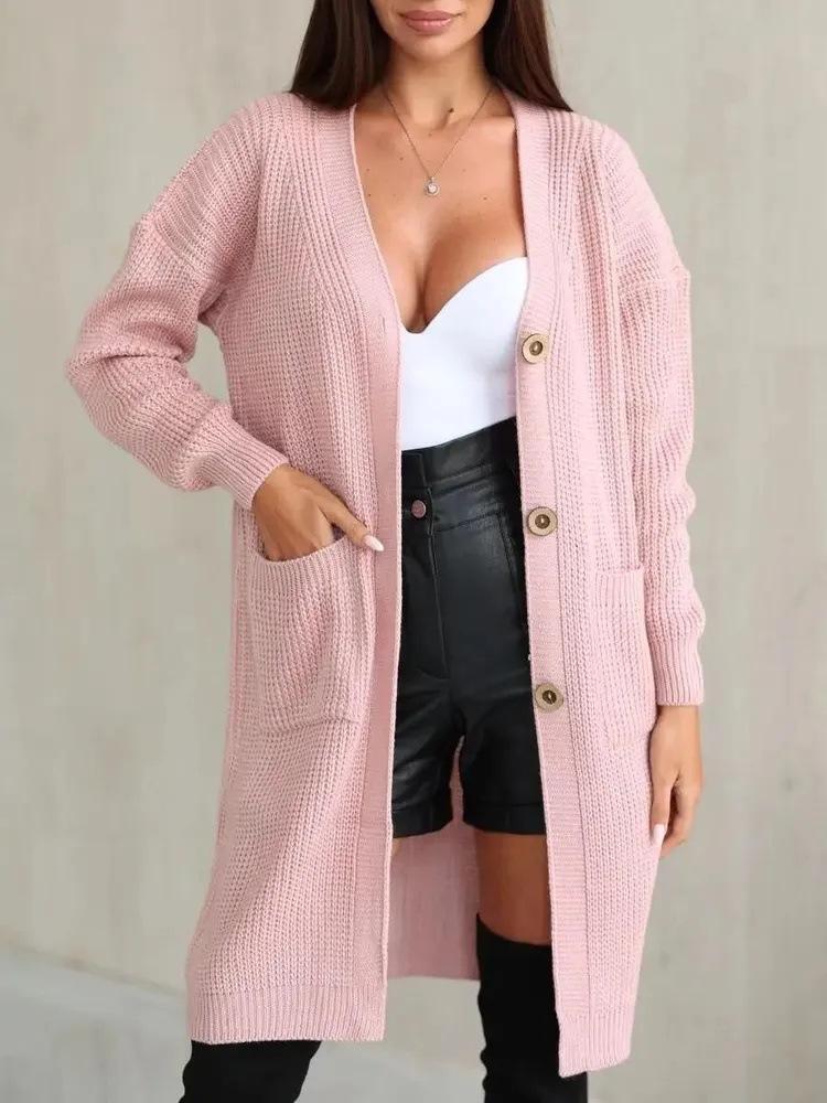 New long lazy wind sweater women's autumn and winter loose and versatile long-sleeved knitted cardigan jacket buttons 13 colors