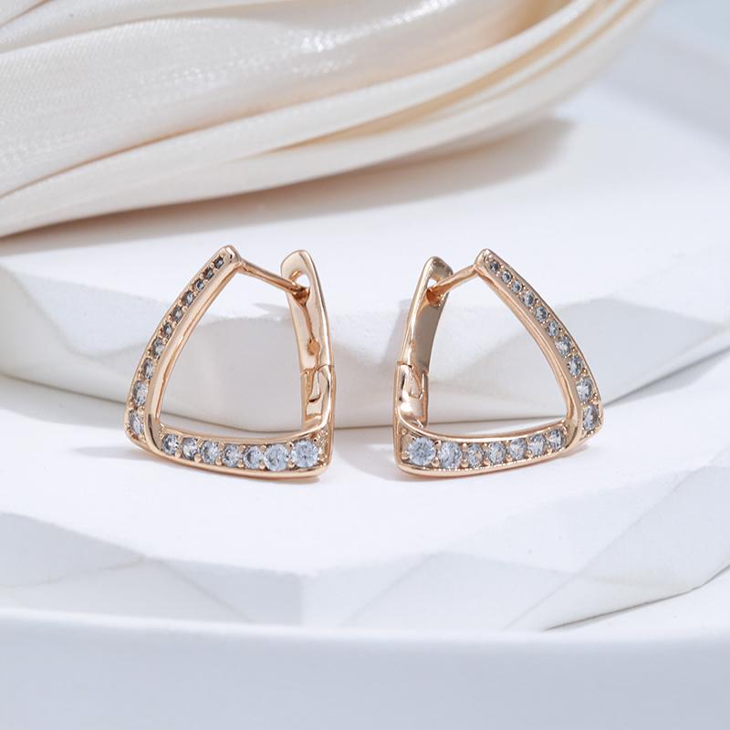Kinel Vintage Geometric Rose Gold Color Clip Earrings For Women Natural Zircon Trendy Jewelry