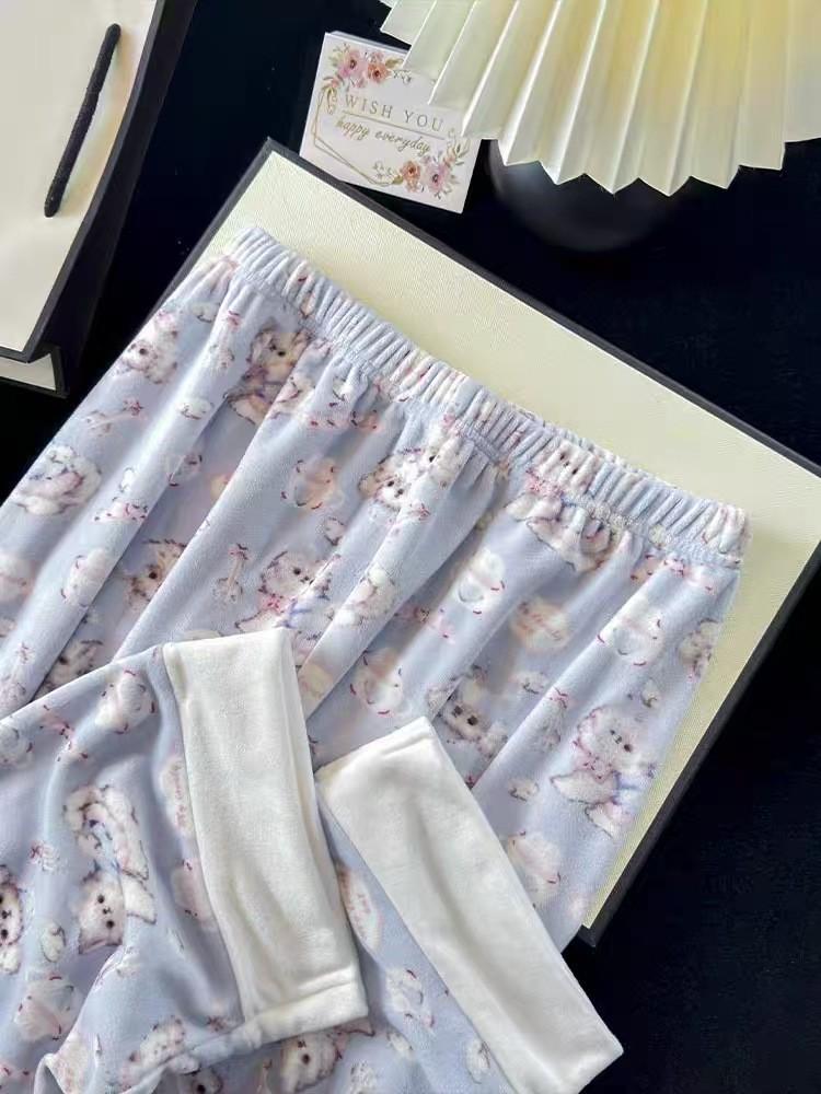 Women's Cartoon Dog Sea Island Cotton Pajama Set - Long Sleeve, Loose, Plus Size Homewear