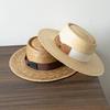 202505-HH5365B Ins CHIC Summer Holiday Natural Palm Leaf Woven Grass COLOR RIBBON Fedoras Cap Men Women Panama Jazz Hat