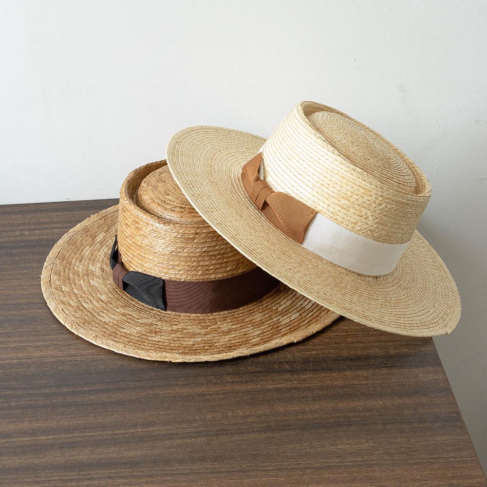 202505-HH5365B ins CHIC summer holiday Natural palm leaf woven grass COLOR RIBBON fedoras cap men women panama jazz hat