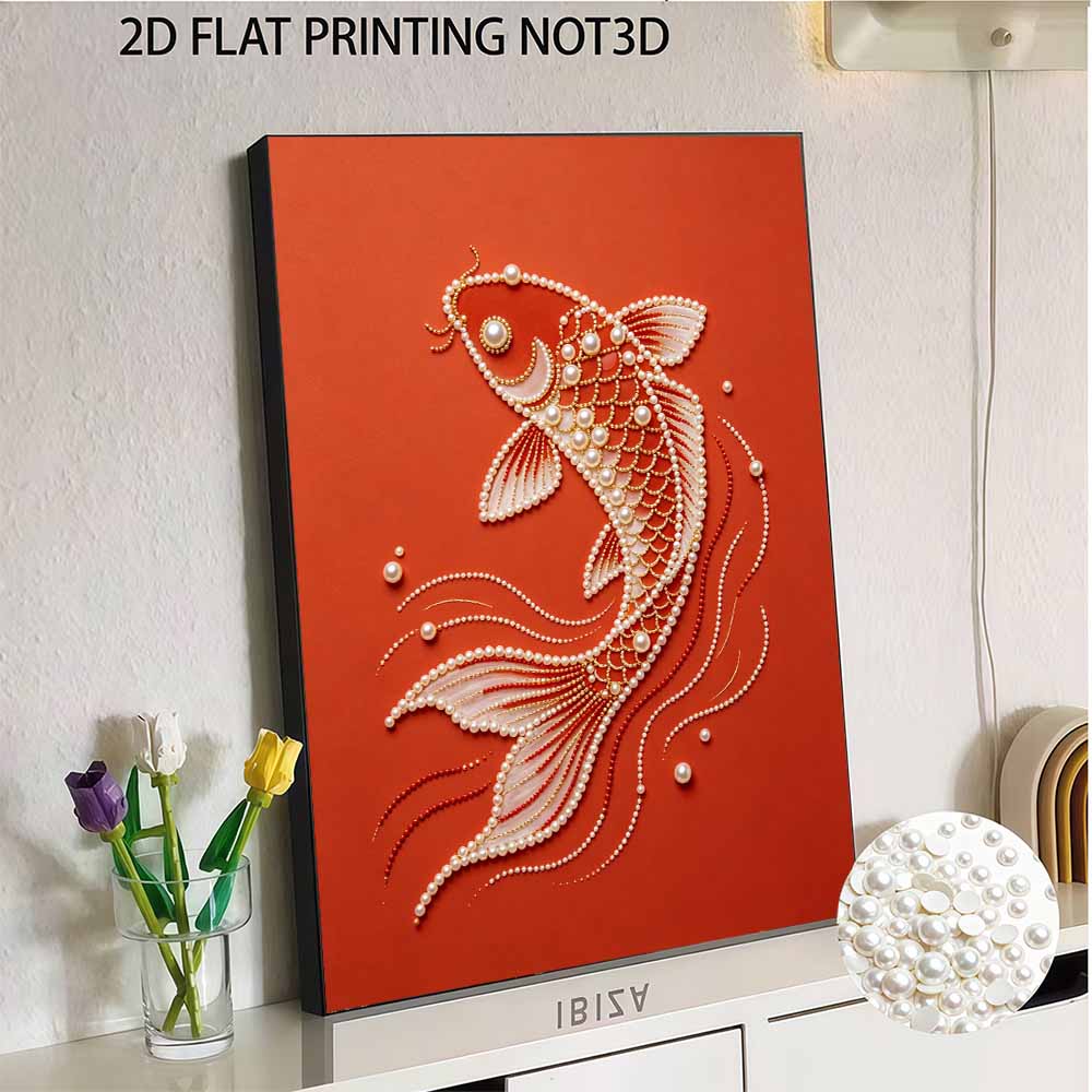 DIY Pearl Embroidery Diamond Painting Kit Koi Fish Sparkling Beads Art Craft Handmade Decoration Gift for Home Use