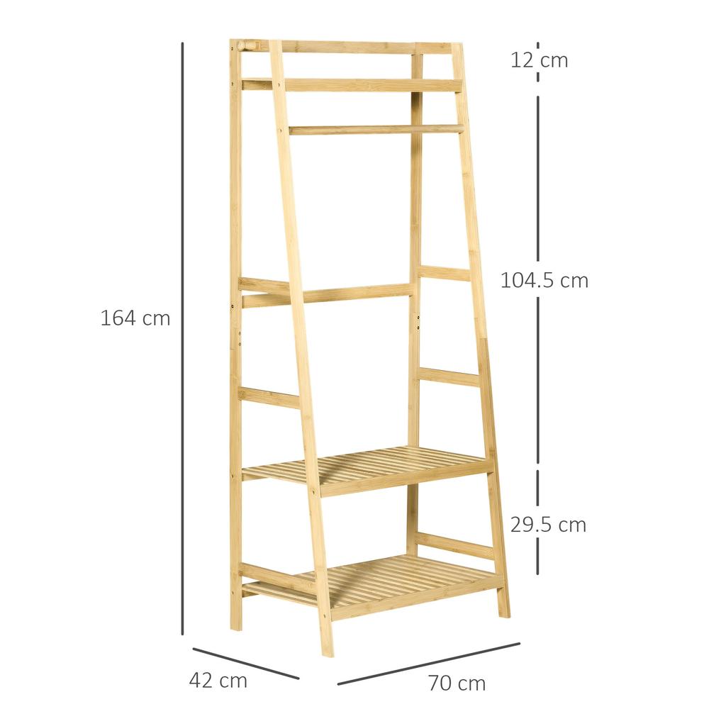 Bamboo Floor Shelf With Shelves 70x42x164cm Wood Color