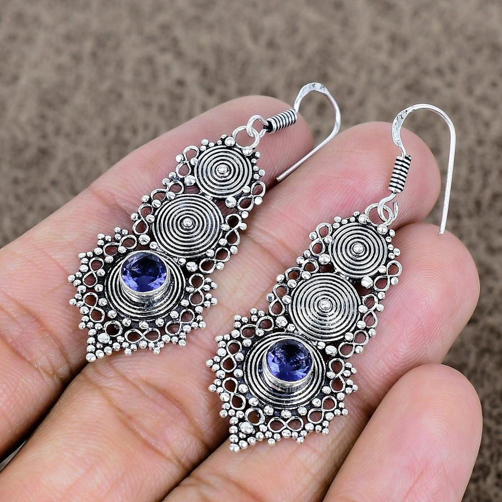 Amethyst Gemstone Handmade 925 Sterling Silver Jewelry Earring 2.25" KKG-763