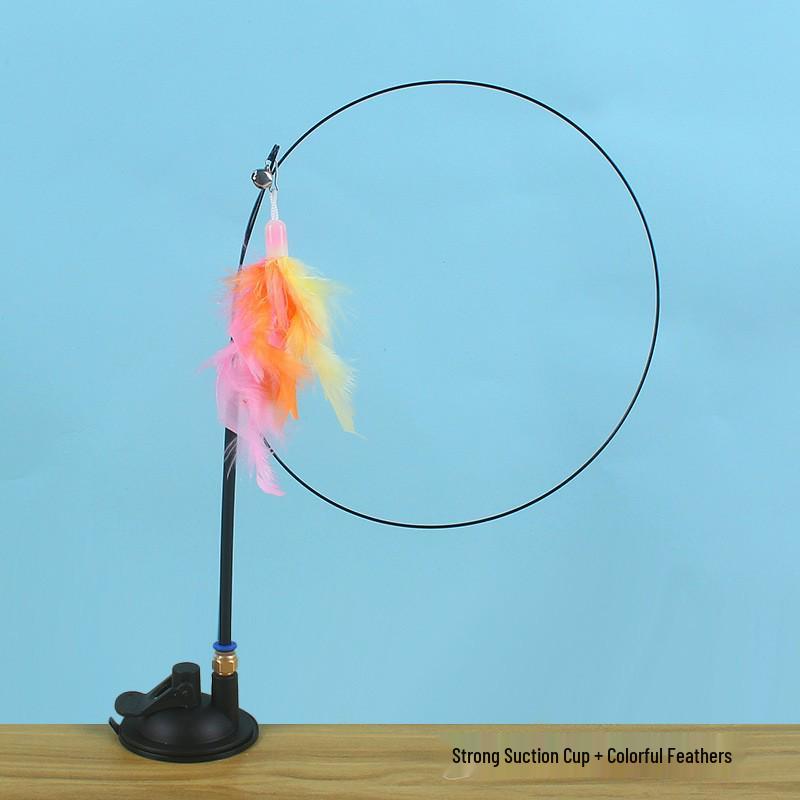 Cross-Border Suction Cup Cat Teaser Stick with Feather Attachment