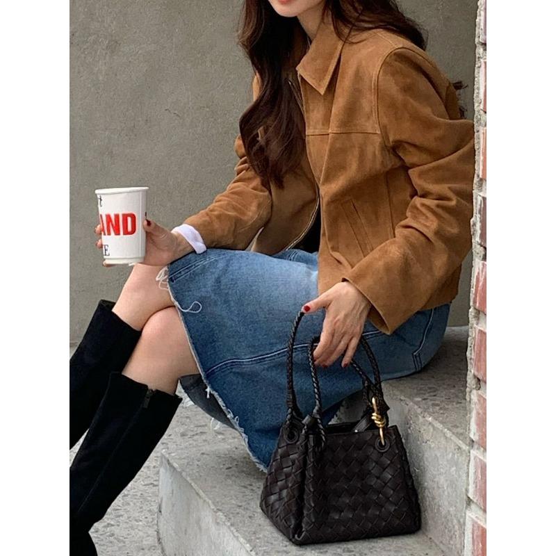 Women S Short Faux Suede Zip Up Stand Collar Jacket Casual Outerwear