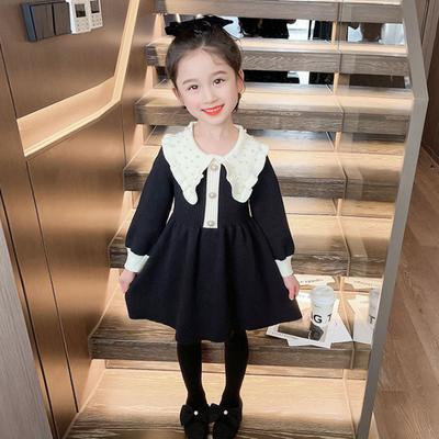 Vestido para niñas, nuevo vestido de suéter cálido para otoño e invierno, vestido de princesa para niños, vestido de bebé de punto de estilo universitario