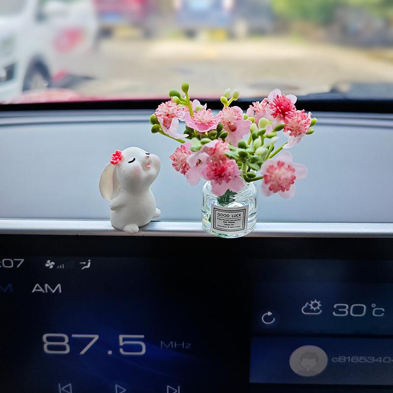 Car Interior Cute Rabbit Vase Ornament - Healing Center Console Doll