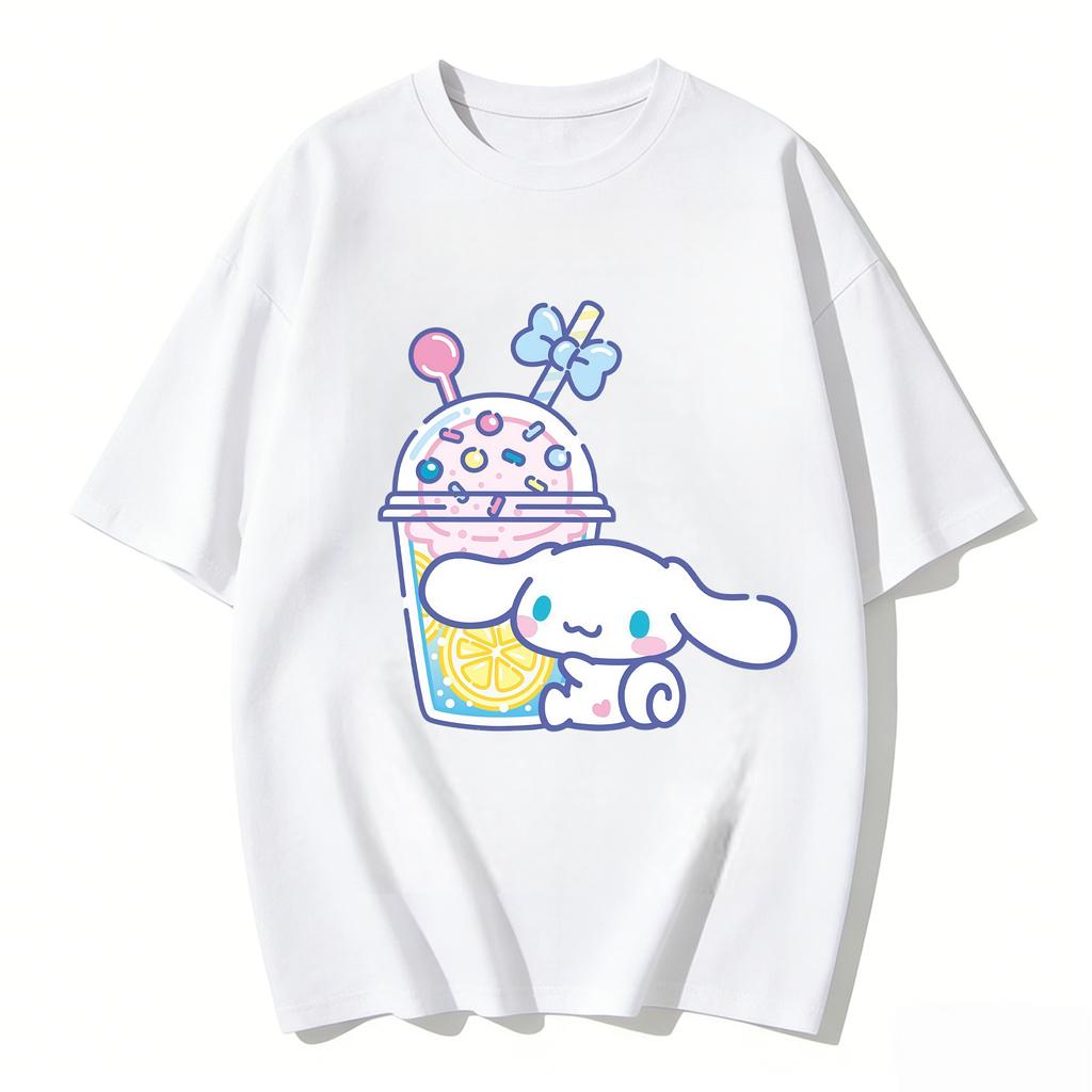 2026 New Cinnamoroll Lemon Drink Cartoon Print Tshirt Family Matching Outfits Casual Short Sleeve Tee for Women Unisex Kids Tops
