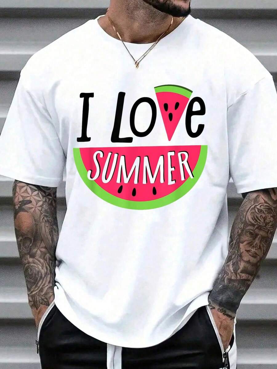

I Love Summer Watermelon Unisex T-Shirt Summer Fashion Short Sleeved Tshirt S