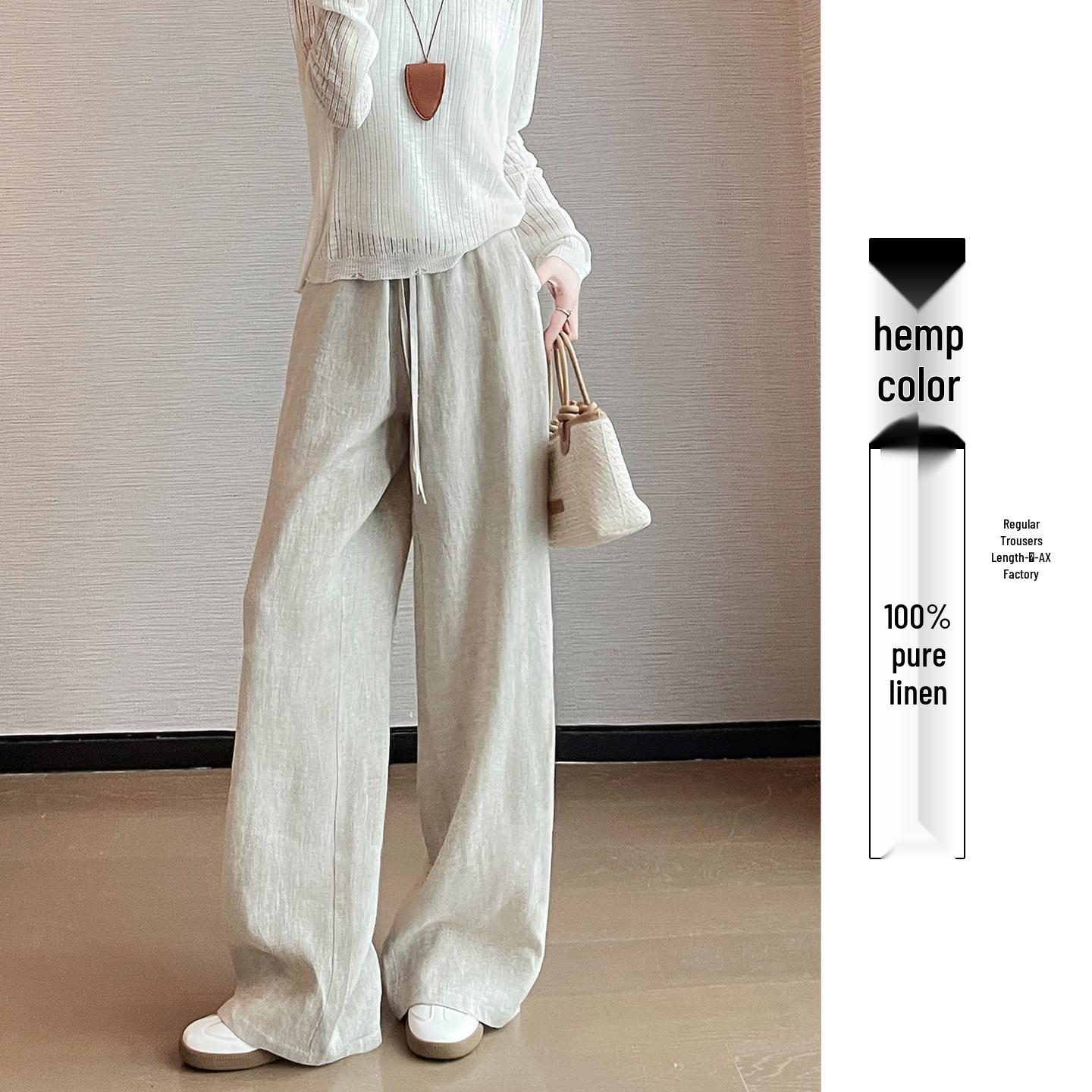 

Women s Plus Size Linen Wide-Leg Pants: Spring/Summer Casual Floor-Length, High Waist, Breathable, Slimming, Versatile, Straight-Leg. Medium