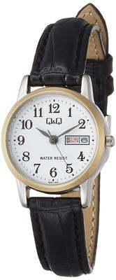 Citizen Analog Date Day Leather White Q&Q Women's Watch, Waterproof, Display, Display, Strap, A207-504,