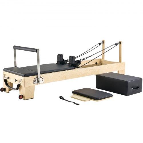 VEVOR Pilates Reformer Machine, Wooden Pilates Workout Equipment for Home Gym Studio Use, Pilates Bed with Dual Resistance- Spring & Cord
