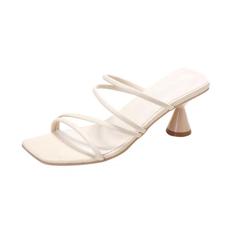 Two wear cool slippers women's summer new mid-heel French one-word with open toe fashion versatile fairy style sandals