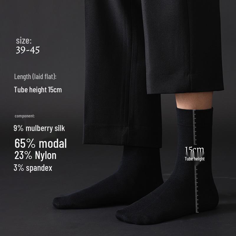Men's Premium Mulberry Silk Mid-Calf Socks - Antibacterial & Deodorant - Ideal for Business Wear with Leather Shoes - Autumn/Winter Style