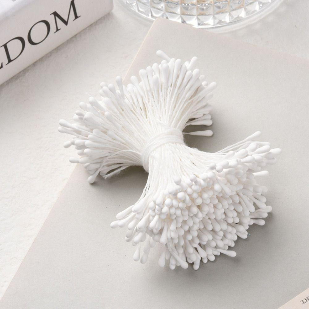 

400pcs/lot Random Mixed Double Heads DIY Artificial Mini Pearl Flower Stamen Pistil Floral Stamen For Wedding Decoration DIY білий