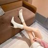 Autumn and Winter Short Boots Women's High-heeled Elastic Black Pointed Thin-heeled Thin Boots Suede White Boots Temperament