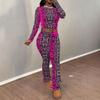 Cow Pattern Contrasting Color Splicing Butterfly Print Long-sleeved Top Flared Pants Two-piece Set Spice Girl Style Casual Suit Women