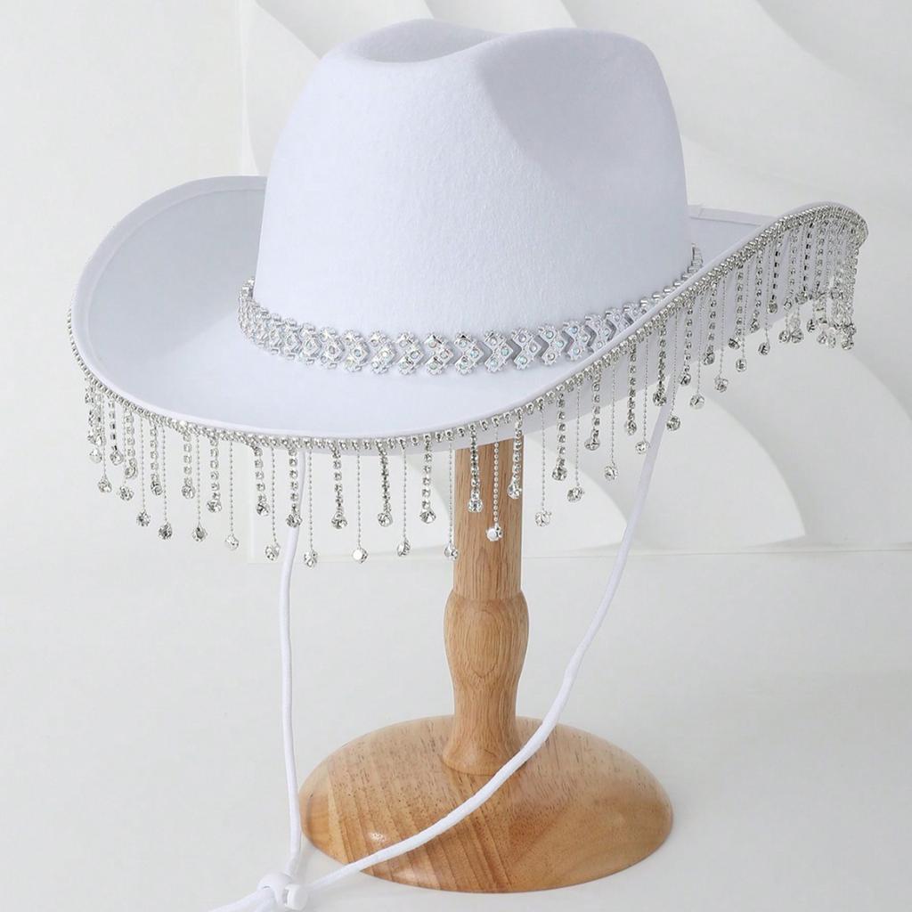 Rhinestones Tassels Hat Fashionable Western Hat Denims Hat Wild Western Hat for Stylish Men and Women