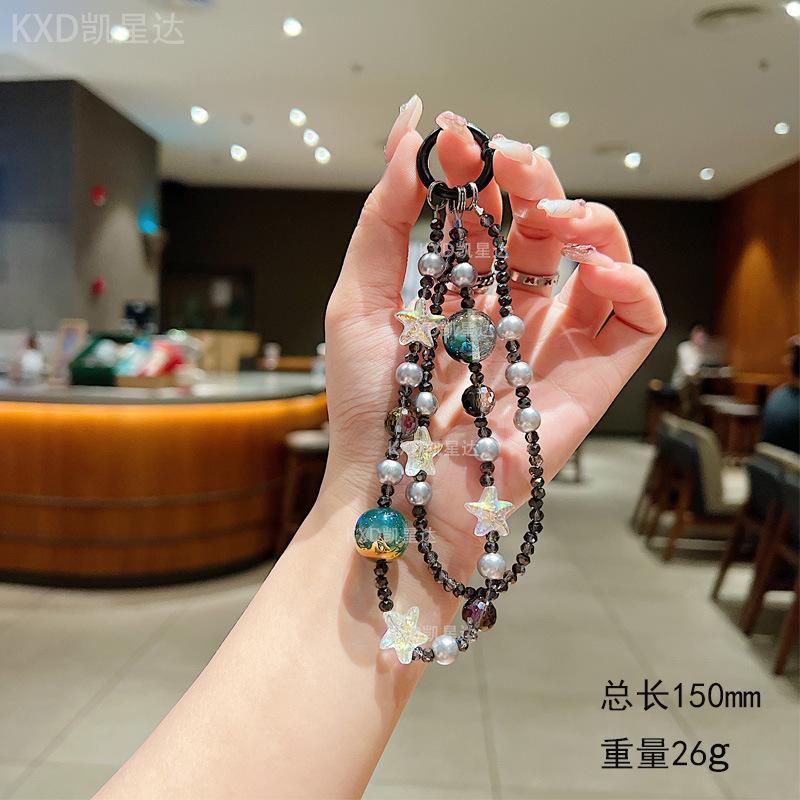 New Crystal Starfish Double-Layer Phone Chain Ins Style Crystal Pearl Beaded Short Phone Lanyard Women s Bag Pendant 【Black】Crystal Starfi