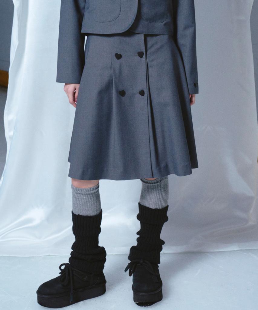 Loginaenloji Heart Double Button Point Skirt Charcoal