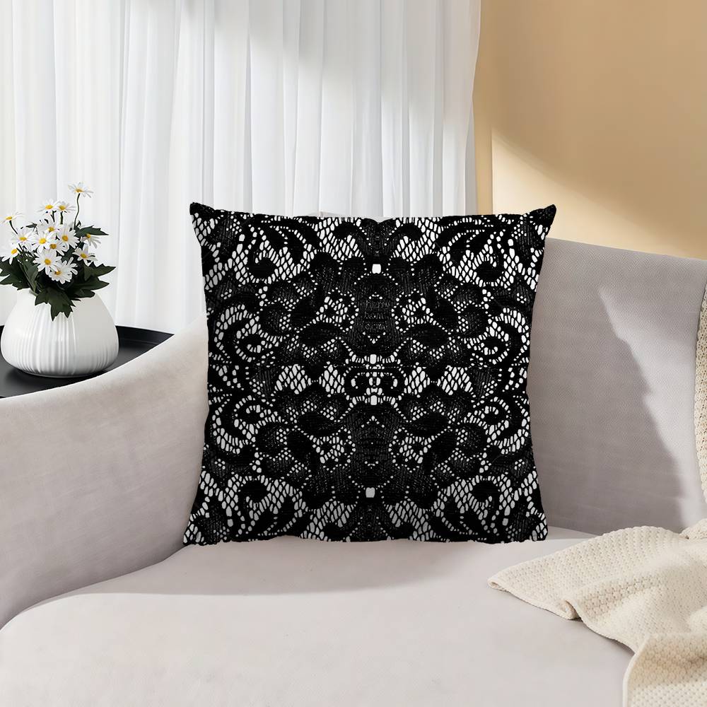 Black Lace Print Cushion Cover Inches Farmhouse Decor Home Throw Pillow Covers For Couch Decorations