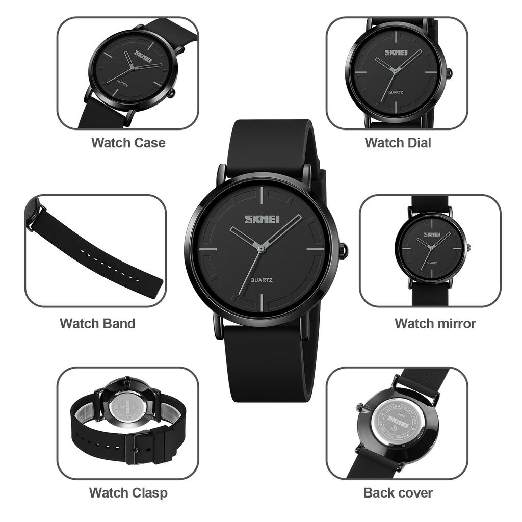SKMEI 2050 Silm High Hardness Glass Quartz Wristwatch Men Waterproof Silica Gel Band Male Clock Reloj Hombre Men's Quartz Watch