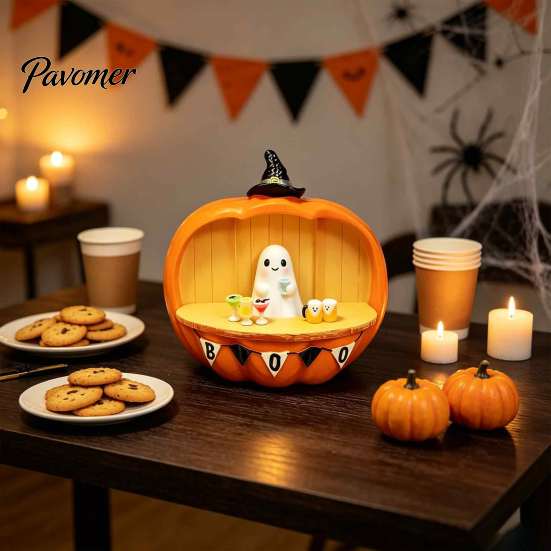 Creative Halloween Home Decorations Pumpkin Bar Counter Figurine, Cute Ghost Bartender Mini Decorative Desk Decor Scene Statue, Desktop Ornament