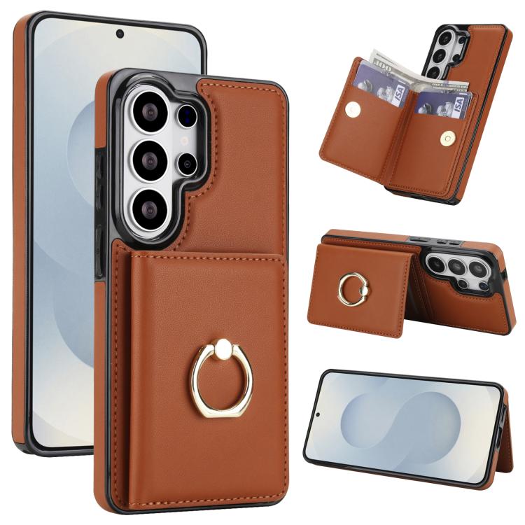 RFID Anti-theft Ring Holder Card Slot Phone Case For Samsung Galaxy S26+ 5G, PU Leather Shockproof Protective Cover