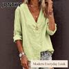 JPNTKY Women's Fashion Casual Solid Color Print Long Sleeve V Neck Blouses & Shirts
