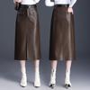 Modischer Damen-Lederrock aus Lammleder mit Schlitz - Hohe Taille, Mittellang, Faltenmildernd, Trendiger Pendlerstil.