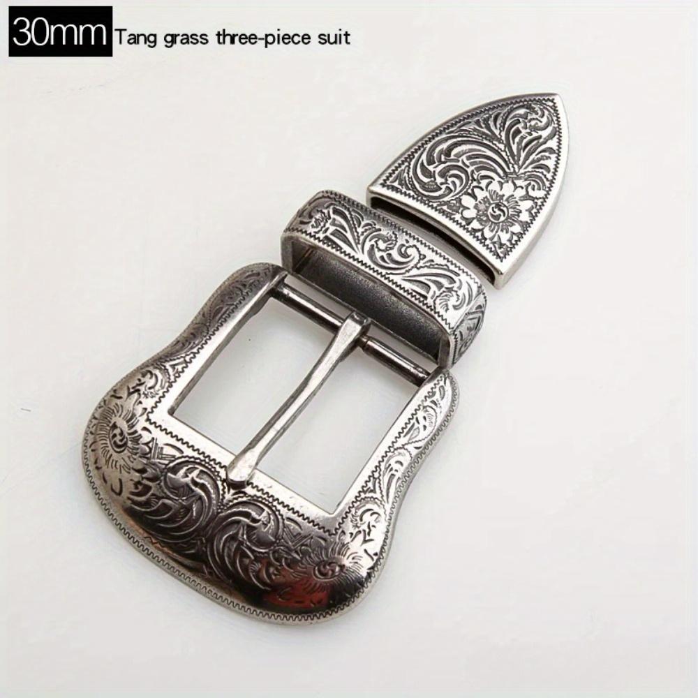 3Pcs/set Metal Belt Buckle for Men Vintage Embossed Pin Buckles DIY Leather Craft Buckle