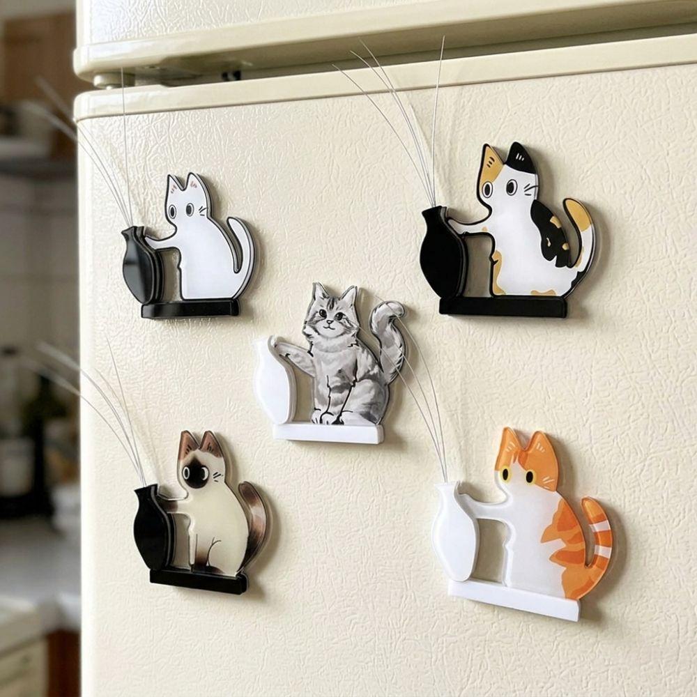 Cartoon Cat Hair Storage Box Moisture Proof Kitten Pushing Vase Magnetic Pet Lovers