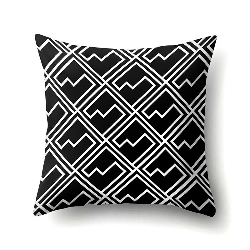 Polyester Pillowcase Black and White Printed Pillowcase Waist Cushion Cover Geometric Cushion Head Cushion Cover
