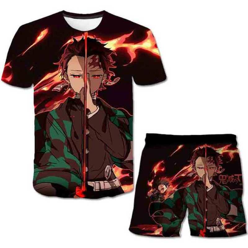 Kinder Dämon Slayer Kleidung Sets Jungen Mädchen 3D Druck Top T-shirts Mit Kurzen Hosen 2PCS Kleidung Anzüge Kostüme Trainingsanzüge Outfits