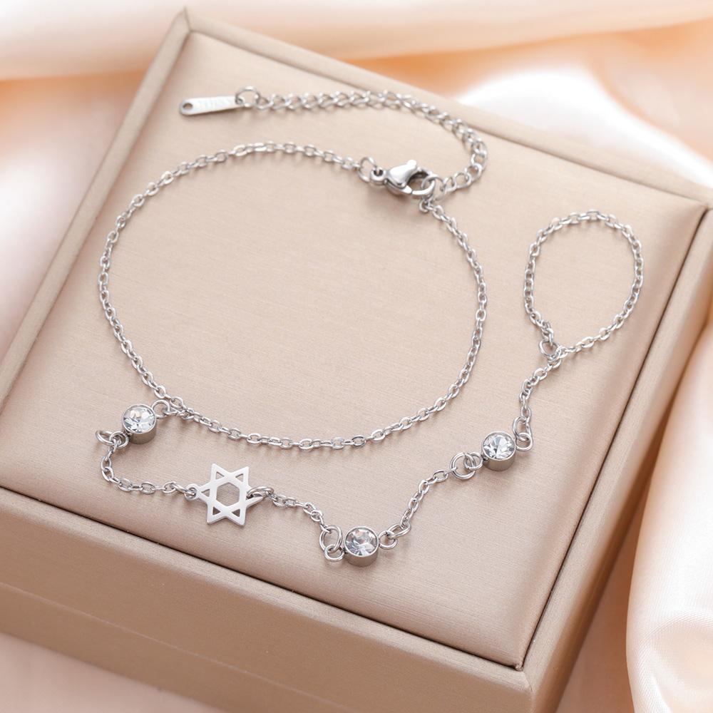 Dawapara Star of David and Chai Bracelet Hand Chain Jewish Hexagram Good Luck Judaica Jewelry Stainless Steel Jewelry