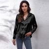 Women's Long Sleeve Silk Feeling Shirt Wrap Knot Casual Blouse