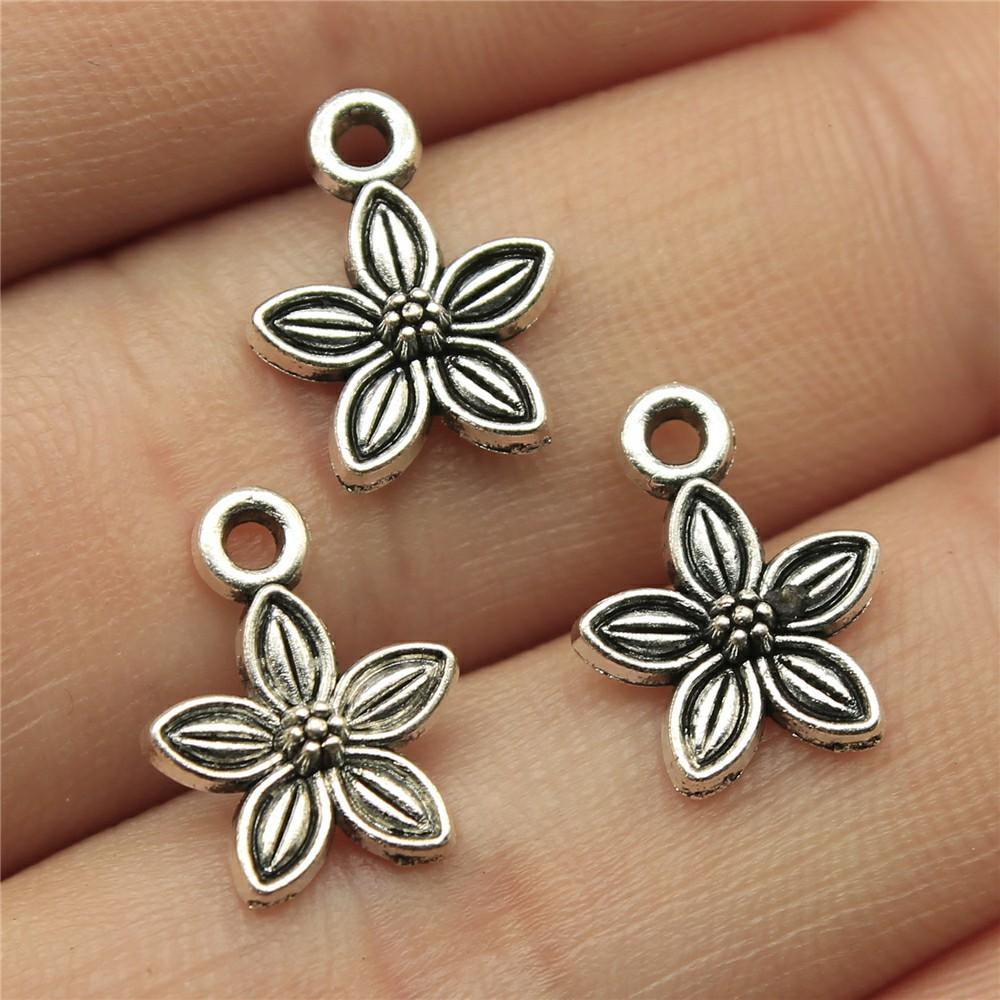 40pcs Charms Connector Flower Antique Bronze Silver Color Pendants DIY Crafts Making Findings Handmade Tibetan Jewelry