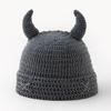 Crochet Horn Cap for Fall Winter Outfits, Brimless Devil Hat with Front Pin Accent for Party Photo Outfit Looks