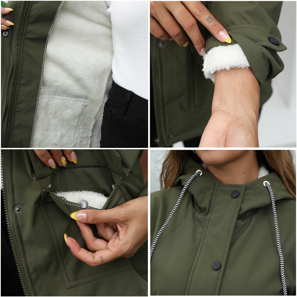 European and American Style Women's Hooded Windbreaker Coat, Fleece-lined, Waterproof, Suitable for Spring and Autumn.