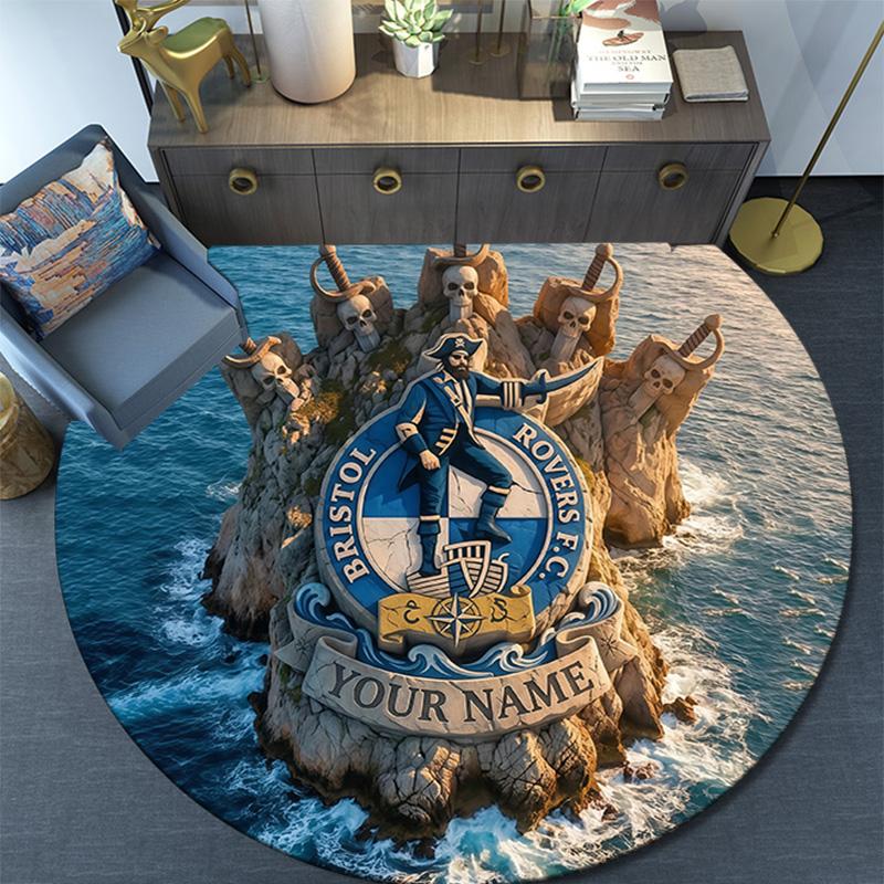 Custom Name Bristol Rovers Round Area Rug,Carpet Rug for Living Room Bedroom Sofa Playroom Decor,Non-slip Floor Mat