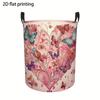 1pc Laundry Basket, Dirty Clothes Basket with Butterfly And Love Pattern Printing, Multi-Functional Storage Basket with Handle, Polyester Fiber Materi