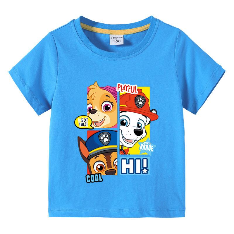 

Щенячий патруль Детская летняя одежда Мальчики Футболка Детские однотонные свободные футболки Топы Девочки Круглый вырез Мультяшные футболки 120