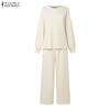 ZANZEA Women Long Sleeve Blouse and Pants Casual Two Piece Suit Sets